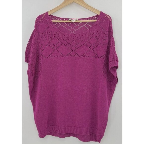 Coldwater Creek Magenta Open Knit Linen Nylon Blend Sweater Sz L 14‎ Beach Boho - Picture 1 of 10